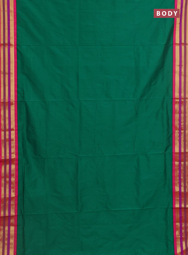 10 Yards semi silk saree green and pink with plain body and zari woven korvai border