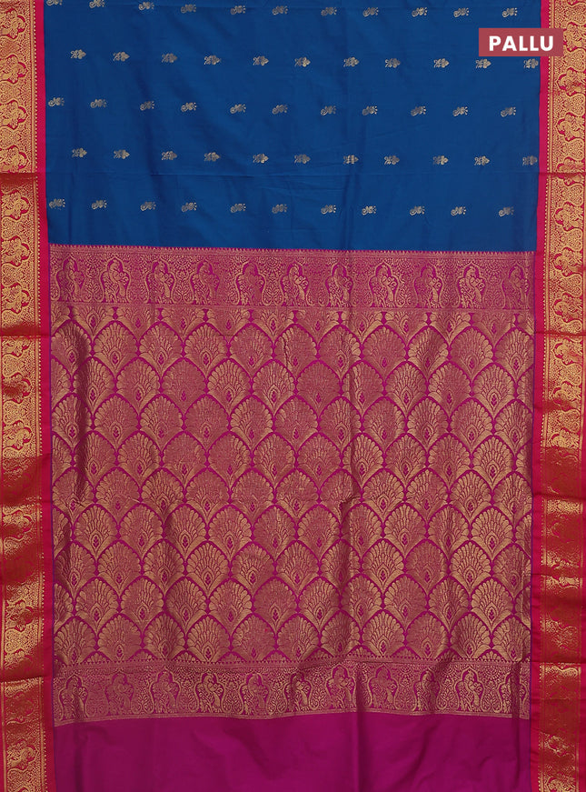 10 Yards semi silk saree cs blue and pink with allover zari woven buttas and zari woven border