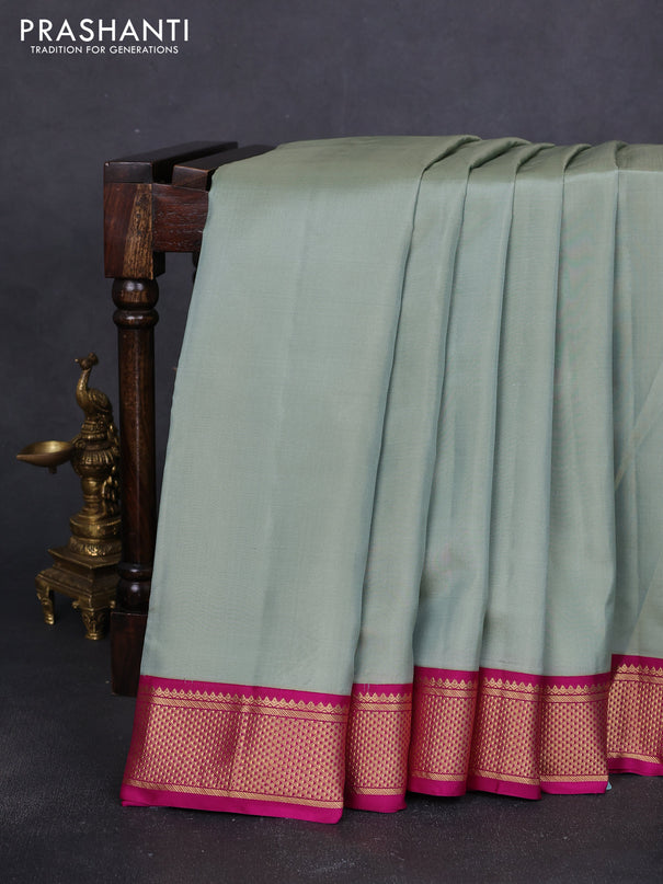 10 Yards pure kanchipuram silk saree pastel green and magenta pink with plain body and zari woven korvai border
