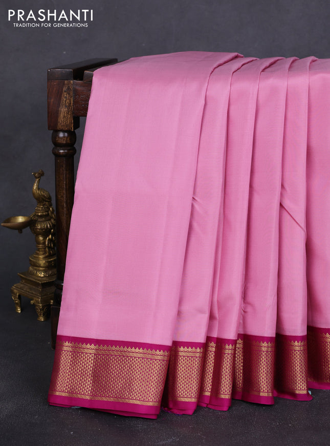 10 Yards pure kanchipuram silk saree light pink and magenta pink with plain body and zari woven korvai border