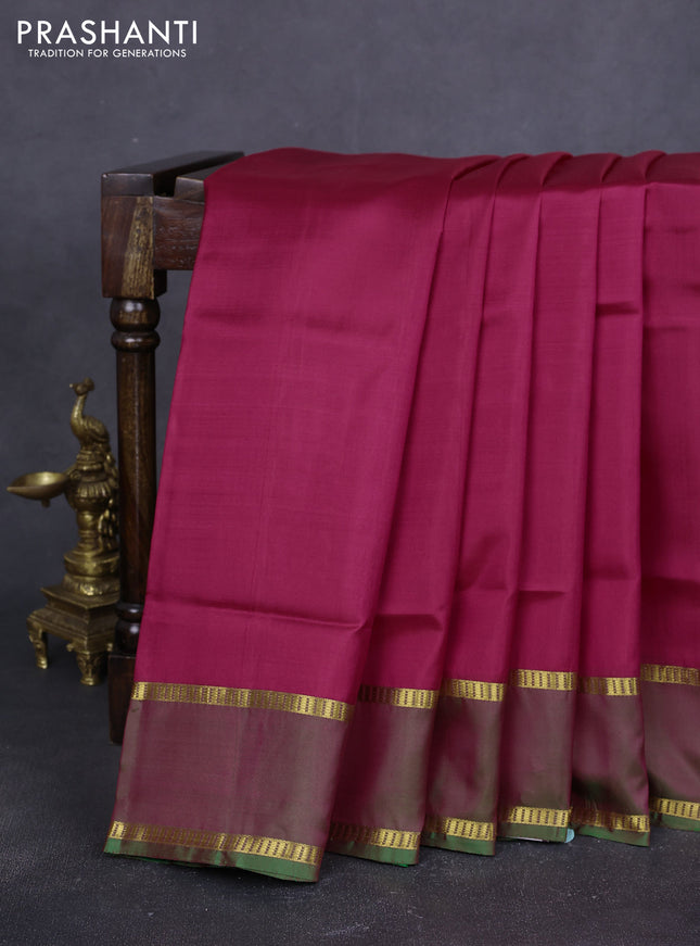 10 Yards pure kanchipuram silk saree pink and green with plain body and rettapet zari woven border
