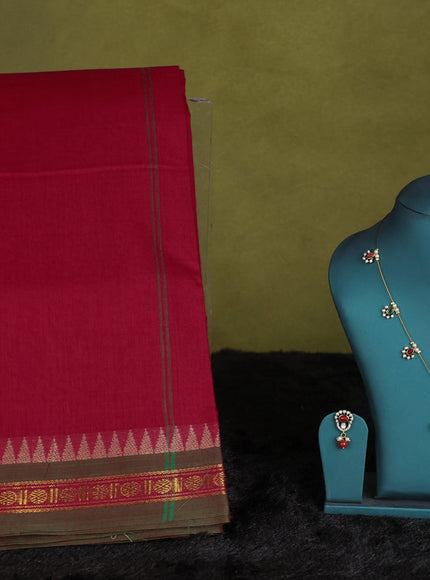 Red narayanpet cotton saree with matching neck piece