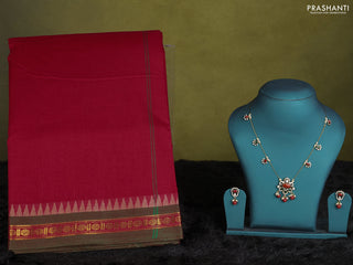 Red narayanpet cotton saree with matching neck piece