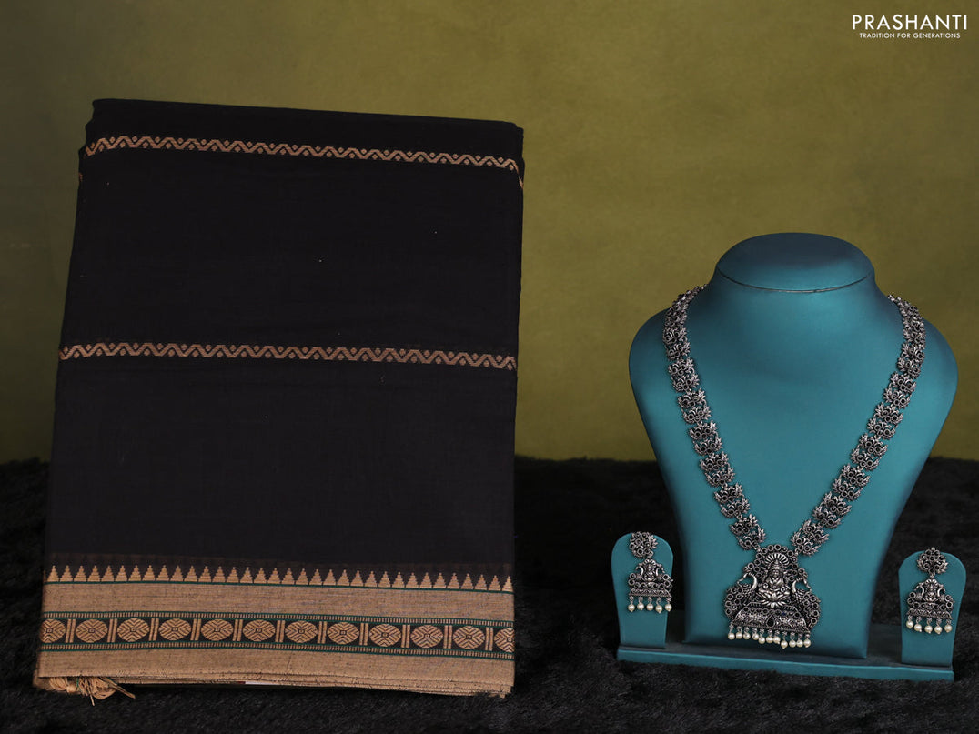 Black narayanpet cotton saree with matching neck piece