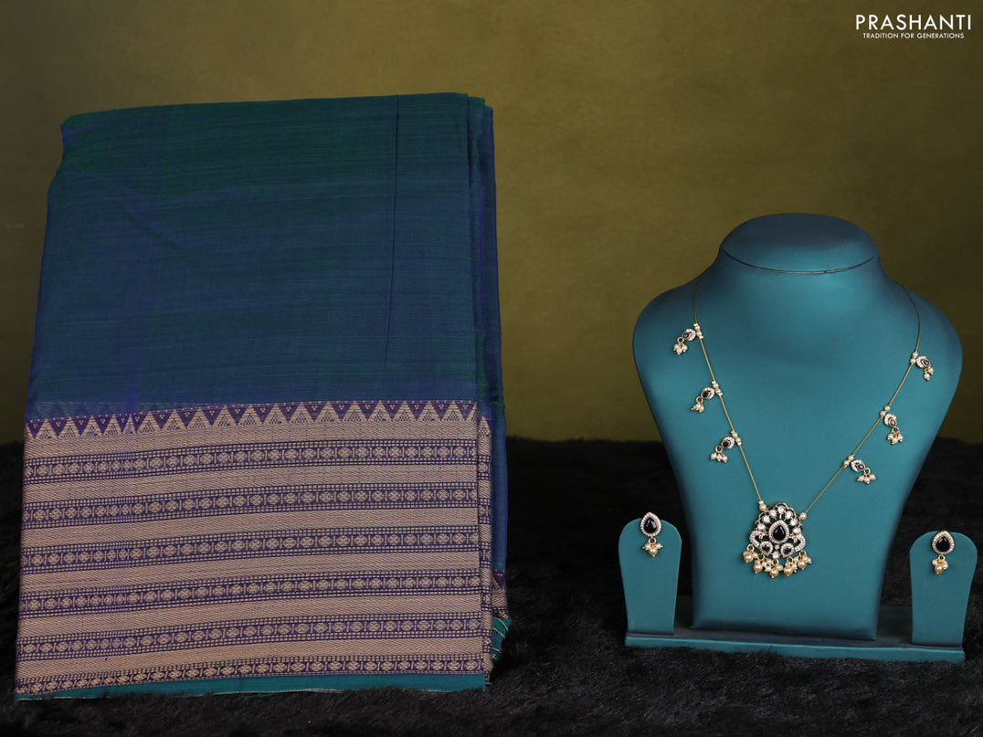 Blusih green narayanpet cotton saree with matching neck piece