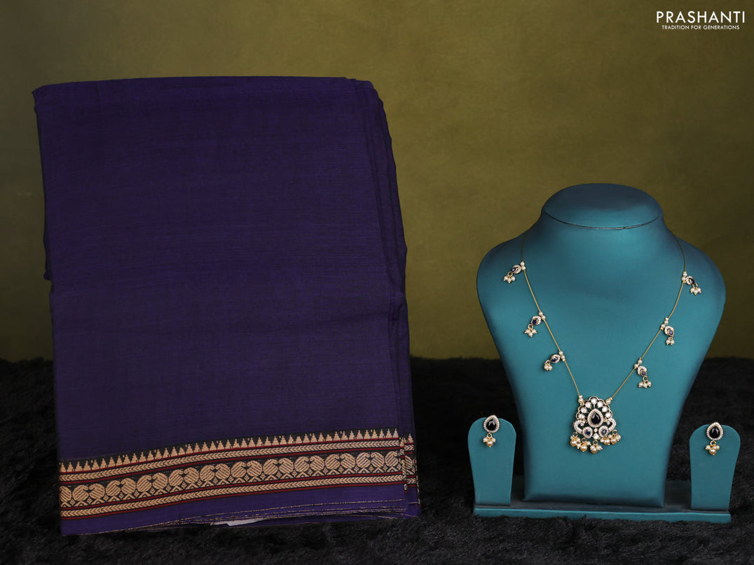 Navy Blue narayanpet cotton saree with matching neck piece