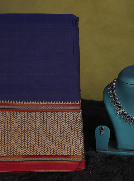 Blue narayanpet cotton saree with matching neck piece