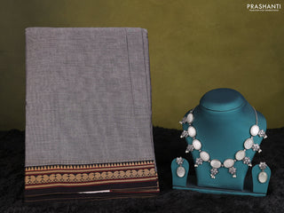 Grey narayanpet cotton saree with matching neck piece