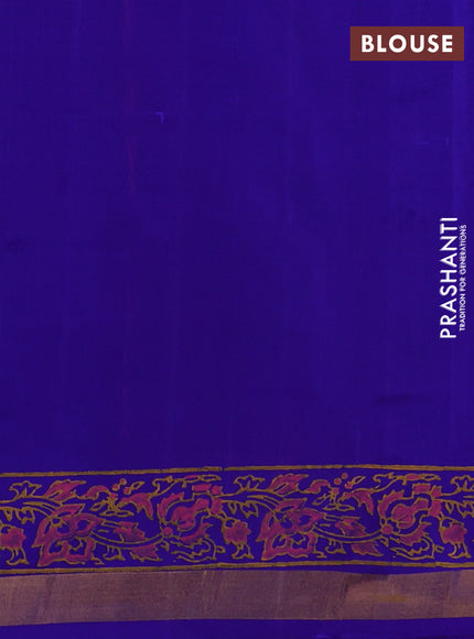 Uppada block printed silk saree pink and blue with allover butta prints and zari woven border