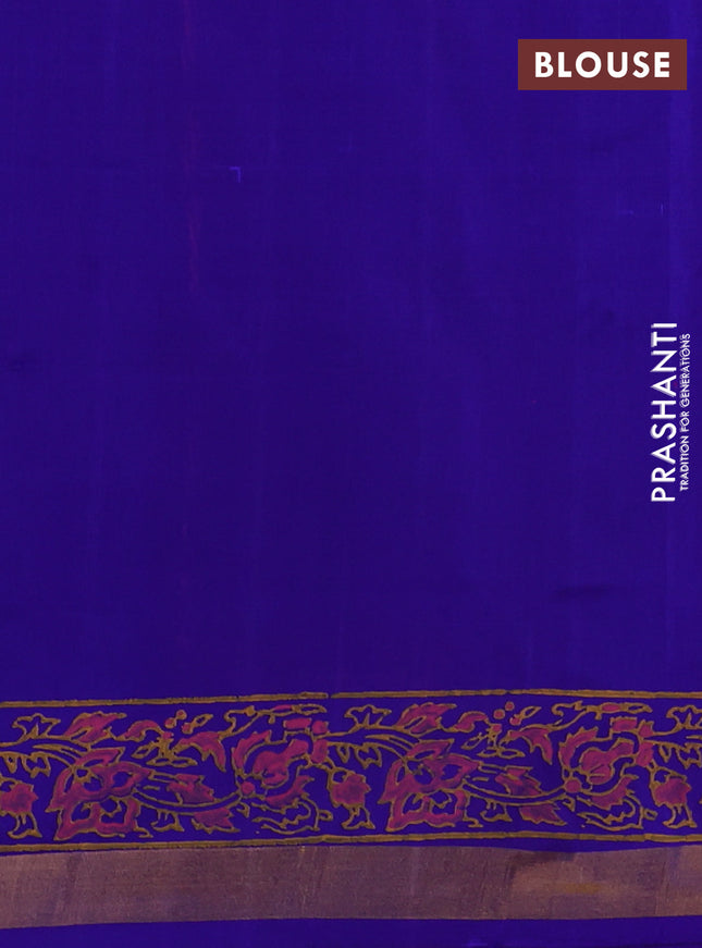 Uppada block printed silk saree pink and blue with allover butta prints and zari woven border