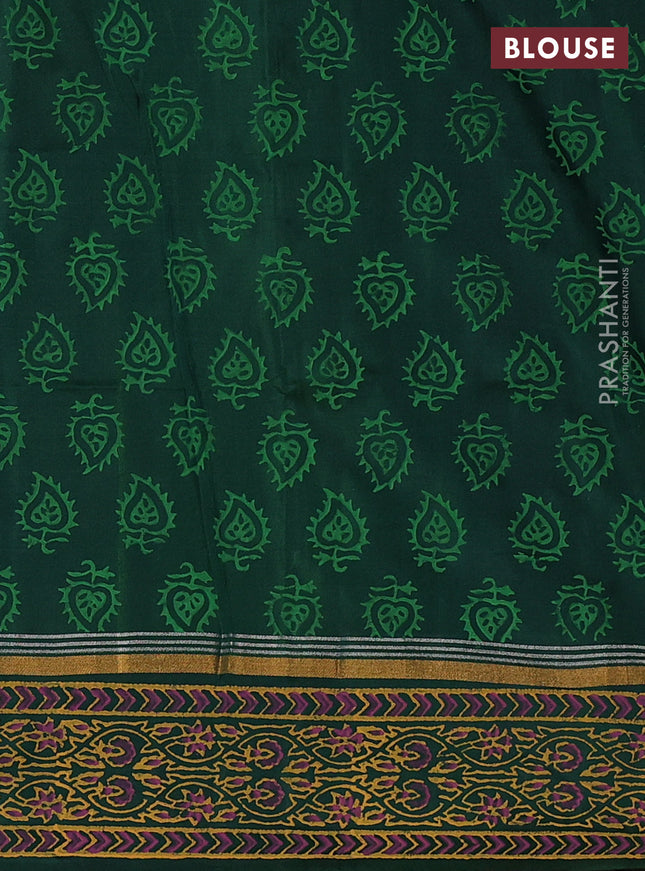 Uppada block printed silk saree pastel green and bottle green with butta prints and zari woven border