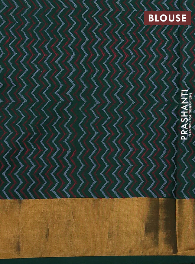 Uppada block printed silk saree grey and green with annam butta prints and zari woven border