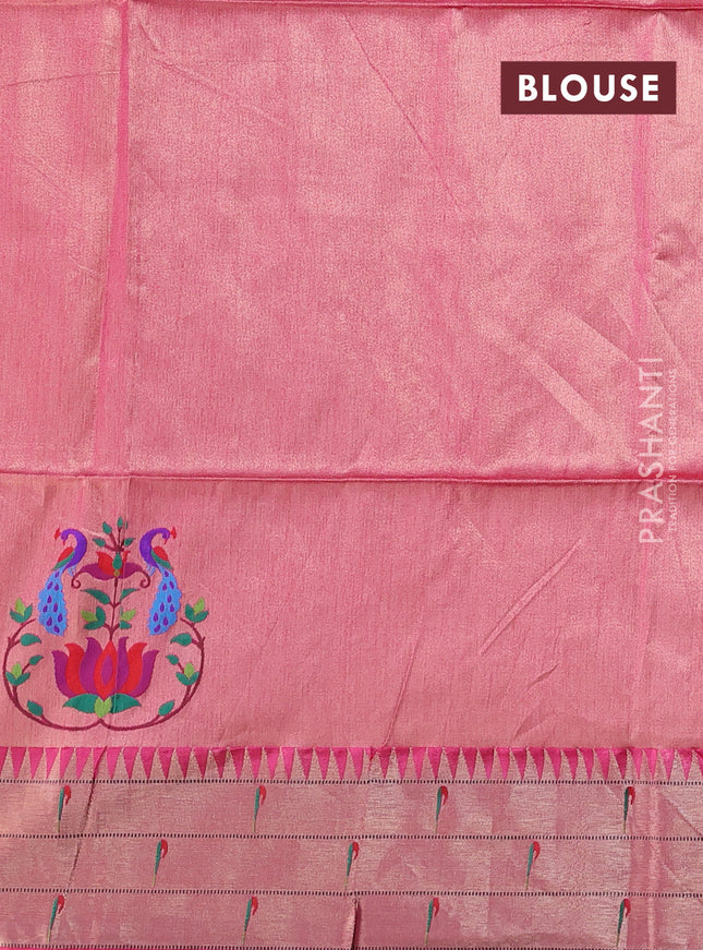 Semi paithani saree pink with allover zari woven buttas and peacock design & paithani pallu