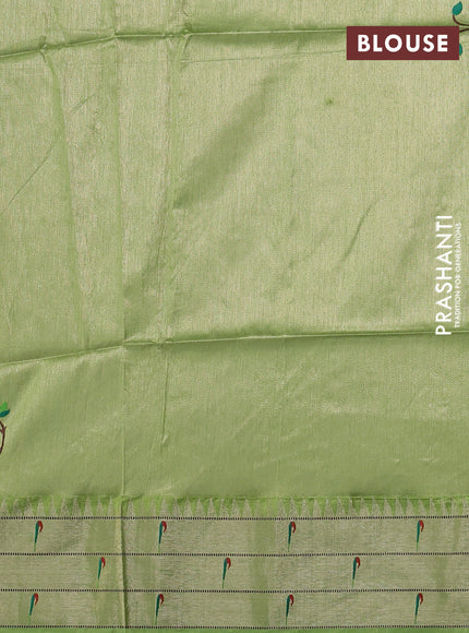 Semi paithani saree light green with zari wovenn buttas and peacock design & paithani pallu