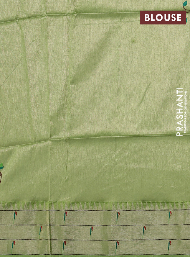 Semi paithani saree light green with zari wovenn buttas and peacock design & paithani pallu