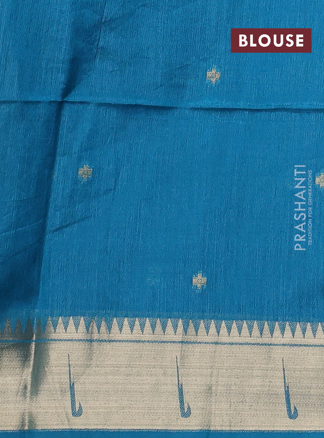 Semi paithani saree teal blue with paisley zari woven buttas and paithani pallu