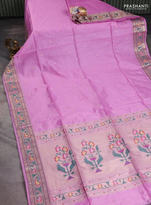 Semi paithani saree lavender with zari woven buttas and ikat woven pallu