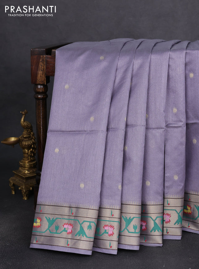 Semi paithani saree grey with zari woven buttas and ikat woven pallu