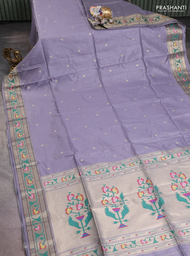 Semi paithani saree grey with zari woven buttas and ikat woven pallu