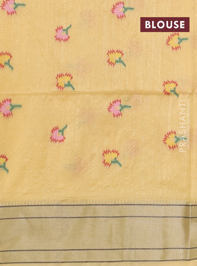 Semi paithani saree pale yellow with zari woven buttas and ikat woven pallu