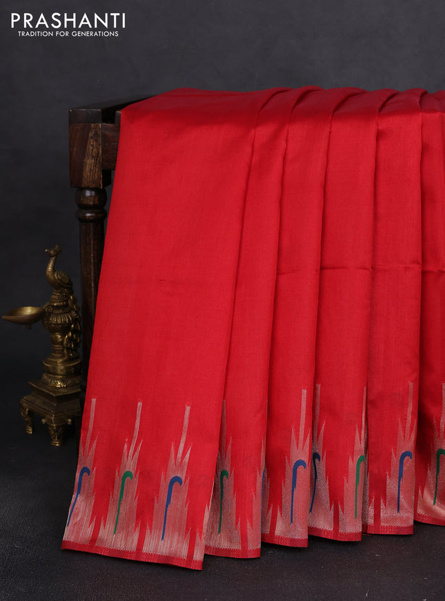 Semi paithani saree red with plain body and peacock design & paithani pallu