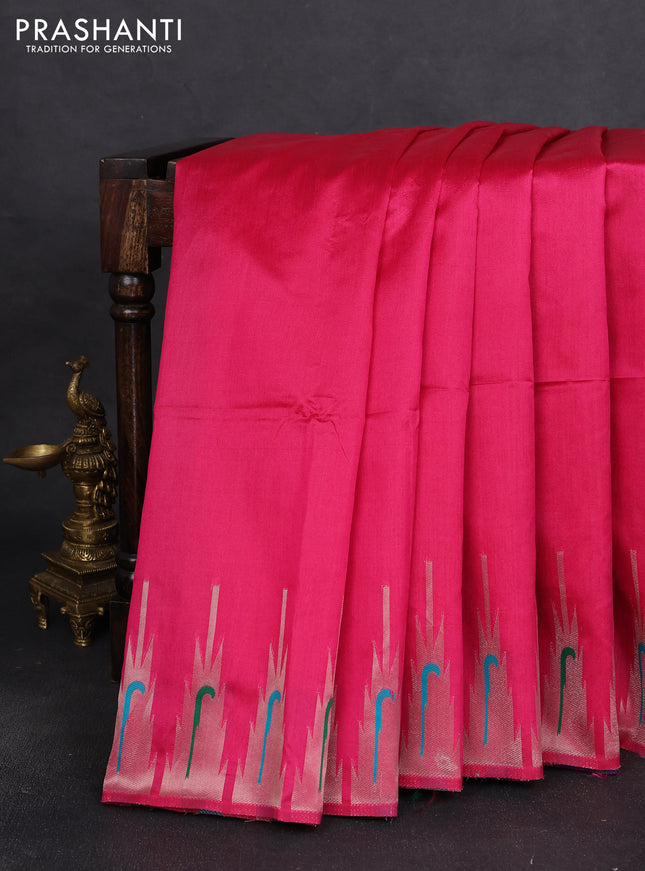 Semi paithani saree pink with plain body and peacock design & paithani pallu