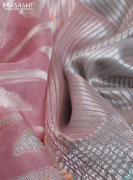 Banarasi Kora silk saree pastel pink and pastel green with allover jamdhani weaving