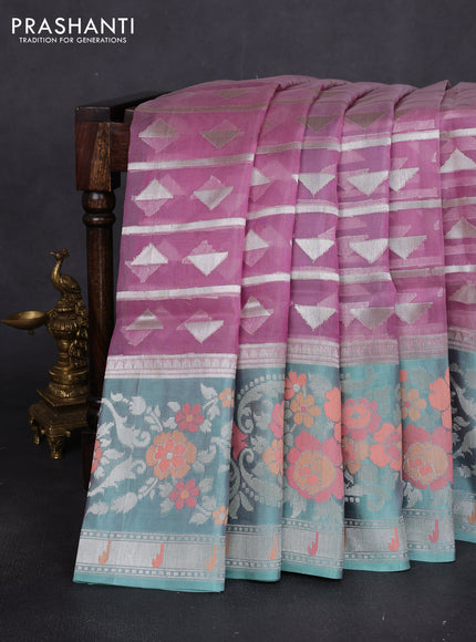Banarasi Kora silk saree mild purple and pastel green with allover jamdhani weaving