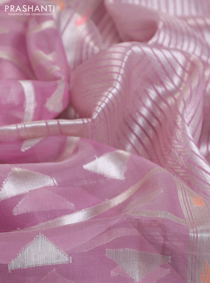 Banarasi Kora silk saree mild purple and pastel green with allover jamdhani weaving