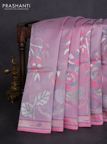 Banarasi Kora silk saree pastel grey and pink shade with allover jamdhani weaving