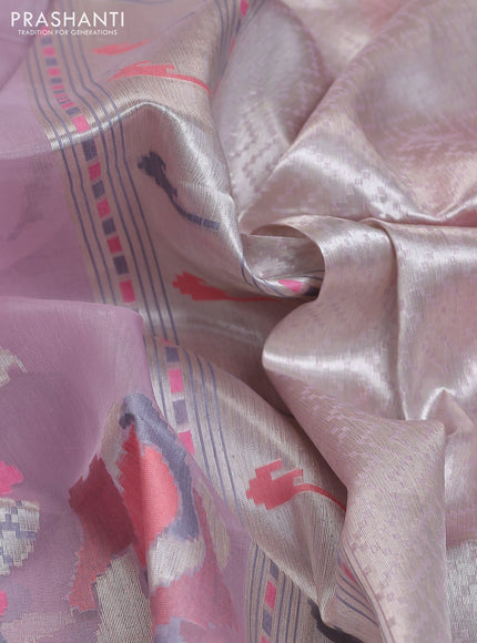 Banarasi Kora silk saree pastel grey and pink shade with allover jamdhani weaving