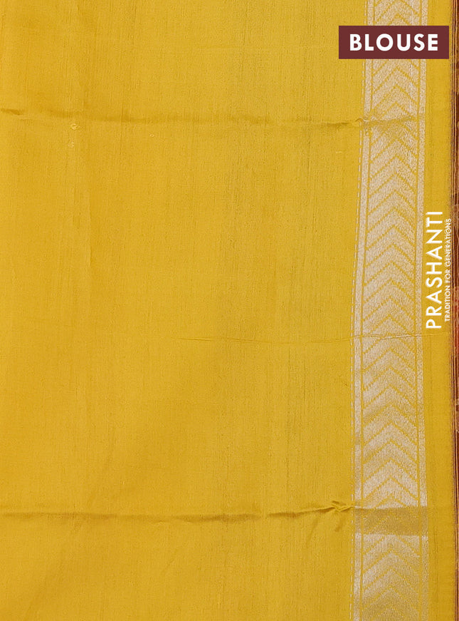 Banarasi Kora silk saree peach pink and mustard yellow with allover jamdhani weaving
