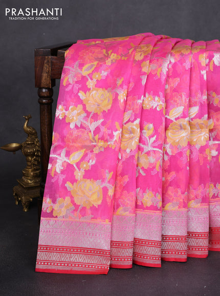 Banarasi Kora silk saree pink with allover jamdhani weaving