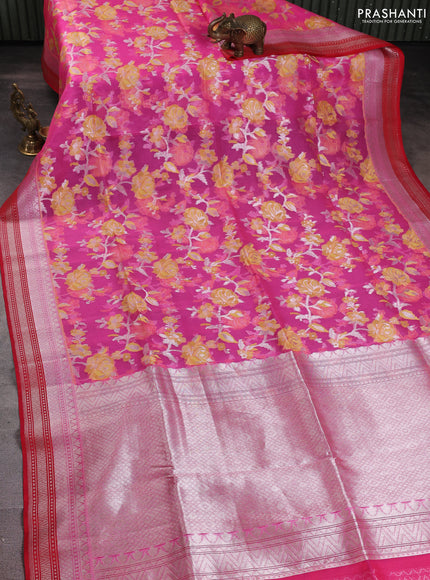 Banarasi Kora silk saree pink with allover jamdhani weaving