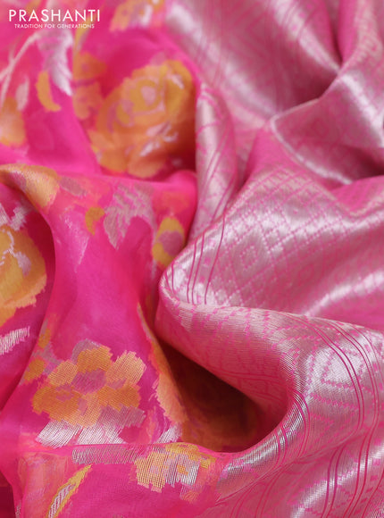 Banarasi Kora silk saree pink with allover jamdhani weaving