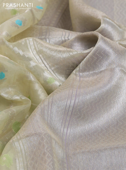 Banarasi Kora silk saree Cream and lavender with allover jamdhani weaving