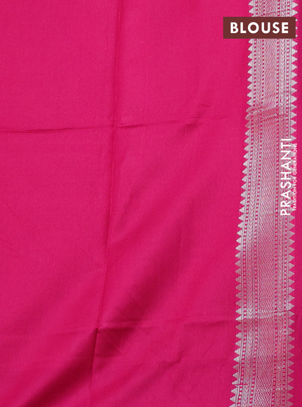 Banarasi Kora silk saree mustard yellow and pink with allover jamdhani weaving