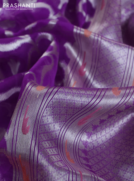Banarasi Kora silk saree violet and red with allover jamdhani weaving