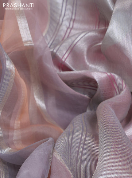 Banarasi Kora silk saree grey and peach pink with allover jamdhani weaving