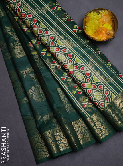 Semi dola saree bottle green with allover zari weaves & floral prints and zari woven border