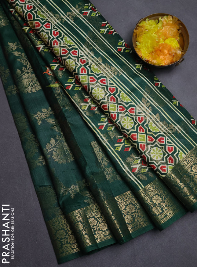Semi dola saree bottle green with allover zari weaves & floral prints and zari woven border