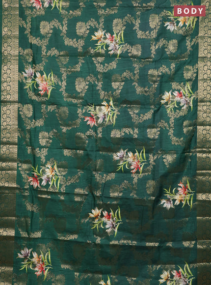 Semi dola saree bottle green with allover zari weaves & floral prints and zari woven border