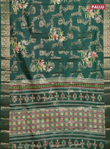 Semi dola saree bottle green with allover zari weaves & floral prints and zari woven border