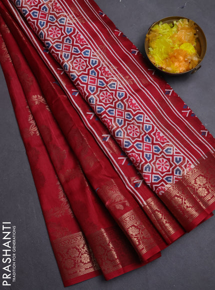 Semi dola saree maroon with allover zari weaves & floral prints and zari woven border