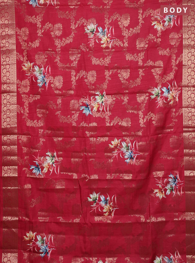 Semi dola saree maroon with allover zari weaves & floral prints and zari woven border