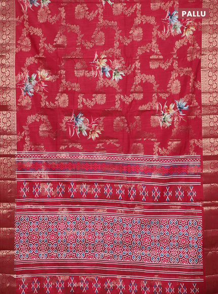 Semi dola saree maroon with allover zari weaves & floral prints and zari woven border