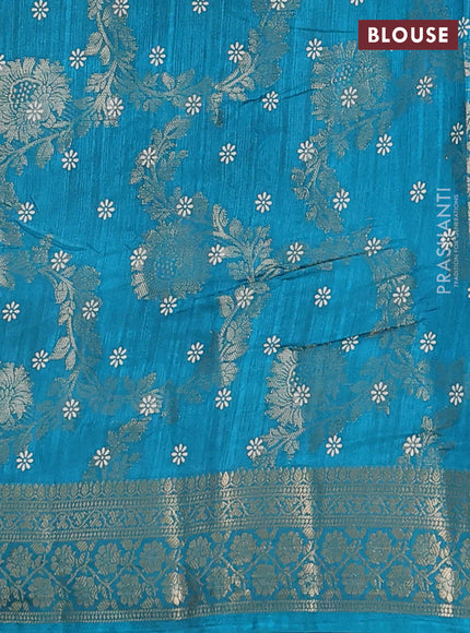 Semi dola saree teal blue with allover zari weaves & floral prints and zari woven border