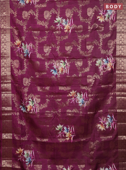 Semi dola saree wine shade with allover zari weaves & floral prints and zari woven border