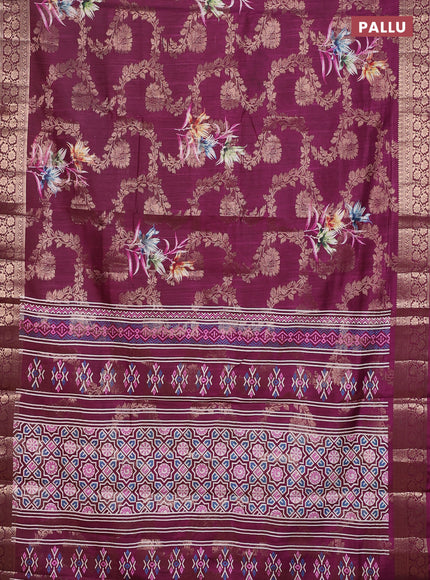 Semi dola saree wine shade with allover zari weaves & floral prints and zari woven border