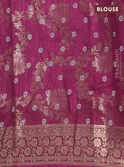 Semi dola saree wine shade with allover zari weaves & floral prints and zari woven border